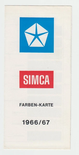 SIMCA FARBKARTE (FARBEN-KARTE) 1966/1967 Color Card / Carte de Couleur ...