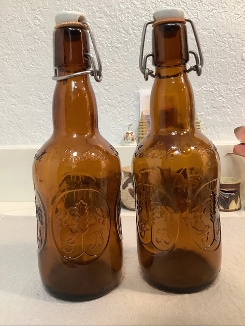 Vintage Grolsch Amber Brown Beer Bottles w/ Porcelain Swing Top Lids 2 For15.-