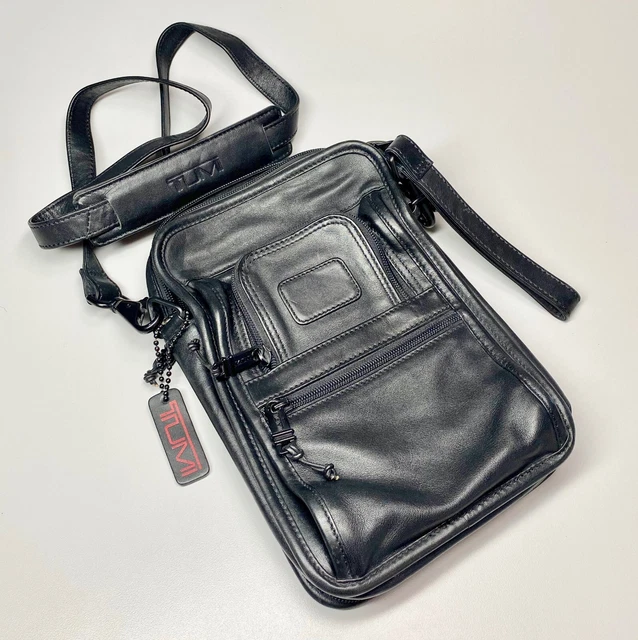 TUMI  997D3 Black Nappa Leather Crossbody Bag Alpha Travel Organizer Tote 10" H