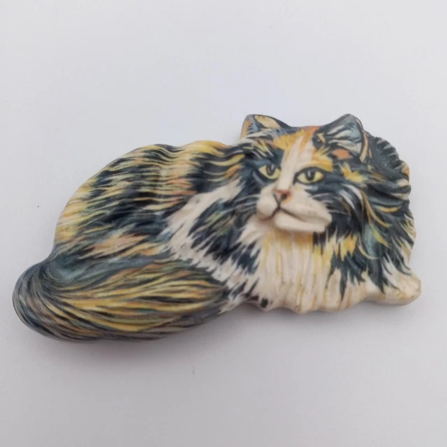Vintage Longhaired Cat Fridge Magnet Cute Ceramic Kitchen Animal Feline 3D Decor