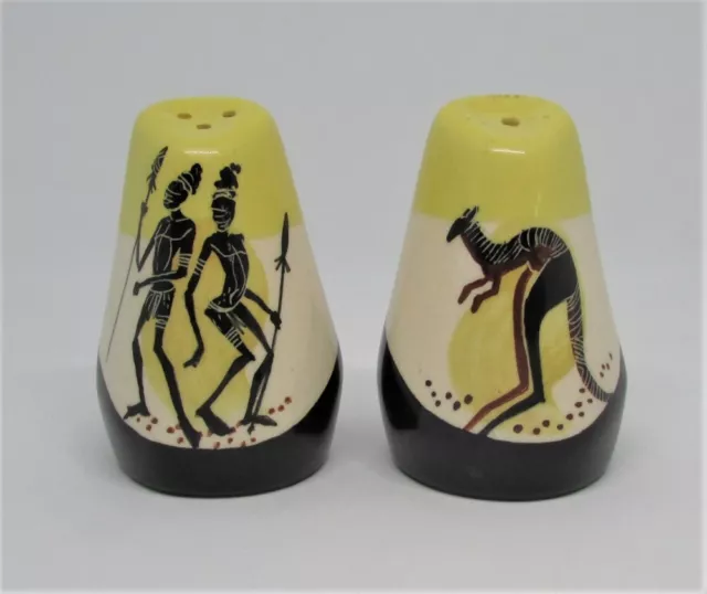 Australian Pottery Decor Marlene Adams Salt & Pepper Pots Indigenous Retro