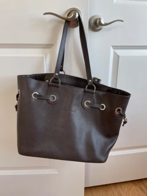 longchamp brown pebbled leather bag tote made in france