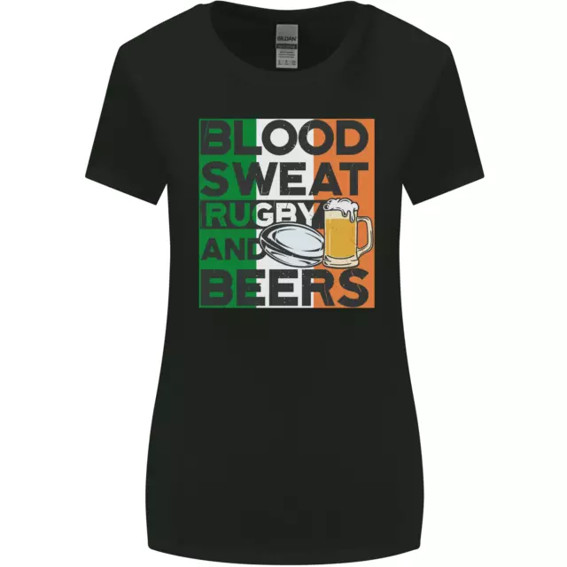 Blood Sweat Rugby and Beers Ireland Funny Womens Wider Cut T-Shirt