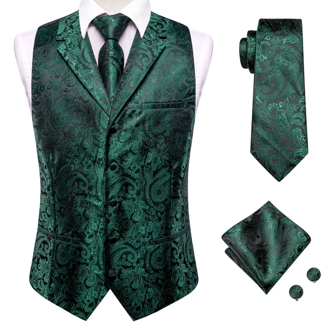 Mens Formal Wedding Waistcoat Floral Paisley Suit Vest Slim Tuxedo Silk Tie Set 3