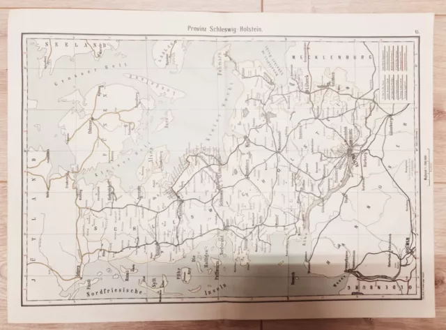 Eisenbahnen Landkarte map 1892: Provinz Schleswig-Holstein