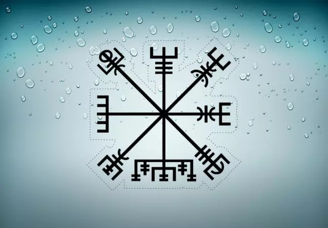 Autocollant sticker islandais symbole magique viking odin Vegvísir boussole r2