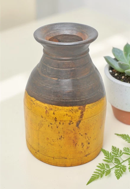 Vase Bois Peint à La Main Khokhloma Russie 17 Cm - Art Déco Rouge, Noir Et Or