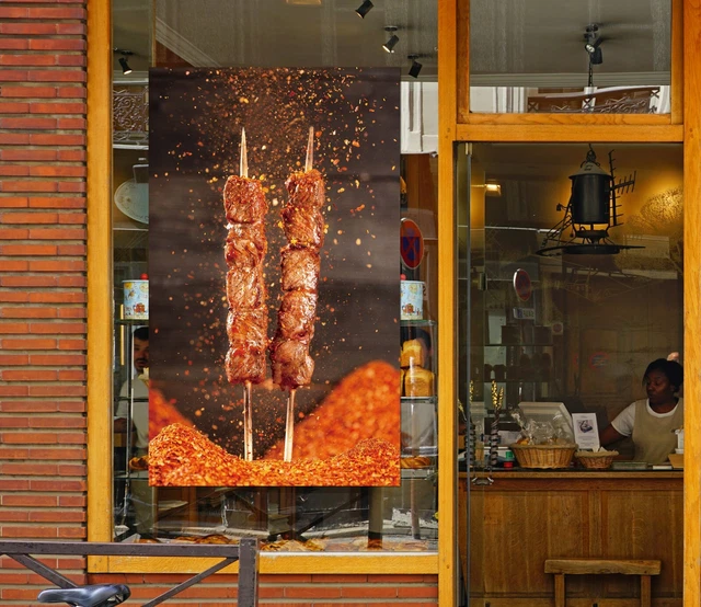 Kebab Window 3D GRILL KEBAB Shop BBQ O1599 Window Stickers Vinyl Wallpaper Wall ...