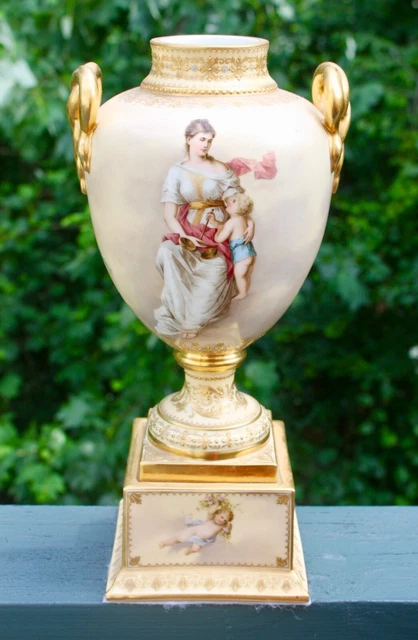 Antique Royal Vienna Austria 1890 Painted Urn With Snake Handle Signed Allegorie
