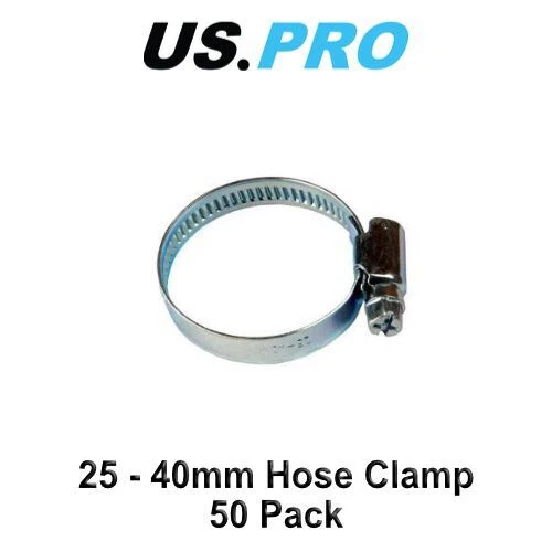 US PRO 25 - 40mm zinc plated Steel Hose clamps (Jubilee clip style) 50 pack 2997