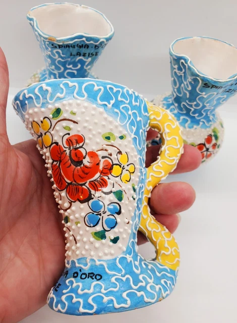 Vintage Italian Majolica Pottery LOT Hand Painted Mini Pitcher vases AS IS