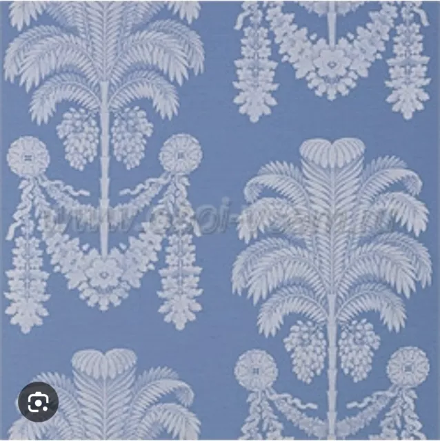 Thibaut Wallpaper 839-T-9373 Blue / Silver Damask Scrolling Floral Design New