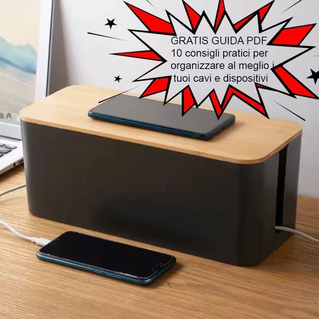 Scatola Gestione Cavi In Bambù E ABS - Bianca | Per Nascondere Ciabatte E Cavi Di Computer, Ufficio O Casa - Foto 10