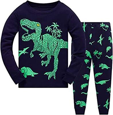CUQOO 2 Pcs Dinosaur Pyjamas for Kids Full Sleeve Top Boys Nightwear Printed PJs