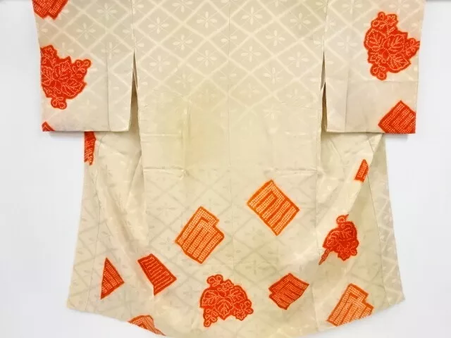 11239# Japanese Kimono / Antique Juban / Mon Kinsha / Shibori / Genjiko Pattern