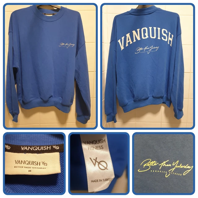 Mens Vanquish Fitness Oversized Blue Crew Neck Sweatshirt Sweater Better Than..M