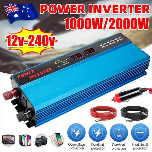 1000W 2000W Pure Sine Wave Power Inverter Converter Boat Trip DC 12v To AC 240V