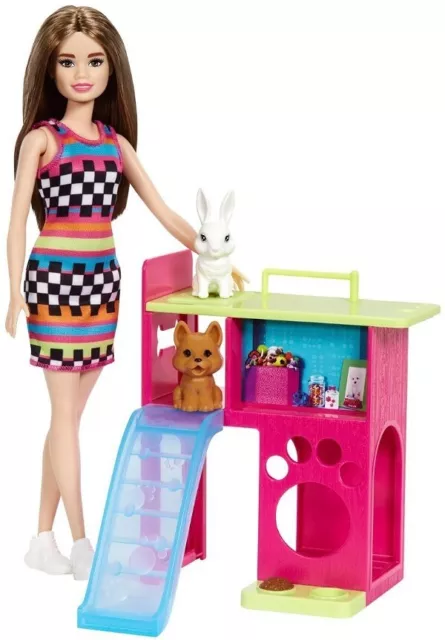 Barbie Jeu Avec Animal de Compagnie Playhouse,Poupée (Brunette,Petite Taille), 2