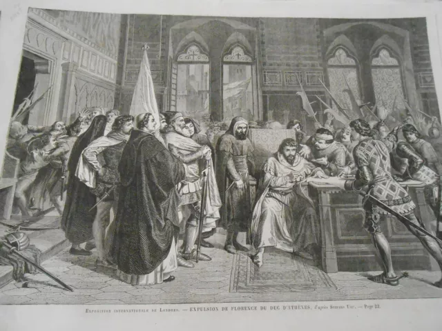 Gravure 1862 - Expulsion de Florence du Duc d'Athènes