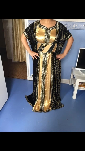 Robe Caftan Lotus Londres - Soie Perlée Noire & Or - Neuve Sans Étiquettes - Taille M