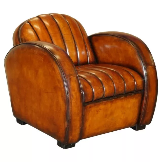 Vintage Restored 1966 Mustang Car Hand Dyed Brown Leather Art Deco Club Armchair