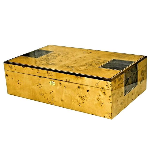 175 Count Locking Cedar Cigar Humidor w/ Humidifier and Hygrometer - Burl Finish