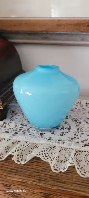 Aqua Blue Art Glass Bud Vase Hand Blown