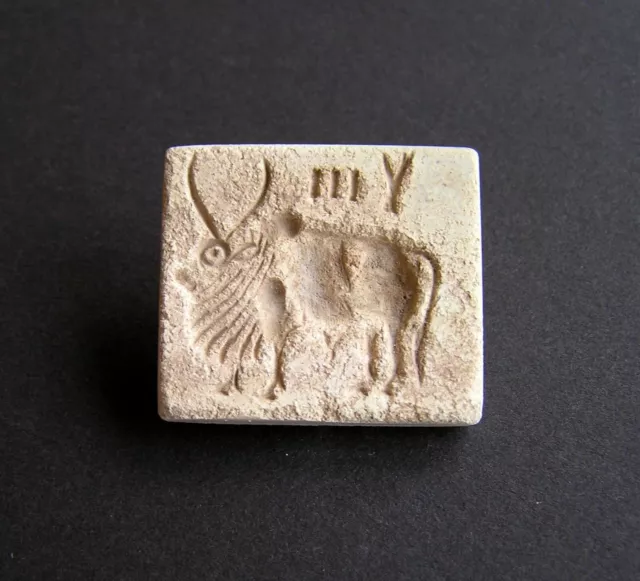 Ancient Seal with Two-Horned Bull and Inscription / Indus Valley C. 2000 BC