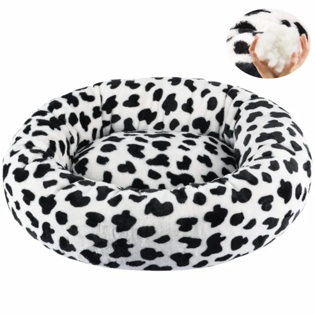Warm Round Donut Pet Dog Cat Bed Cuddler Soft Puppy Calming Bed Kennel Cow Print