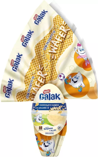 GALAK Uovo di Pasqua Cioccolato Bianco, con pezzetti di Wafer, con Sorpresa 230g