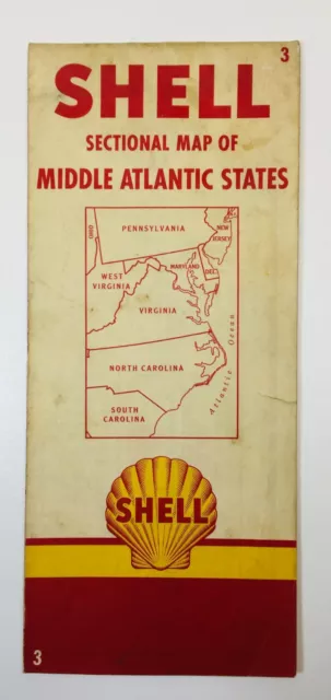1940's Shell Road Map Middle Atlantic States
