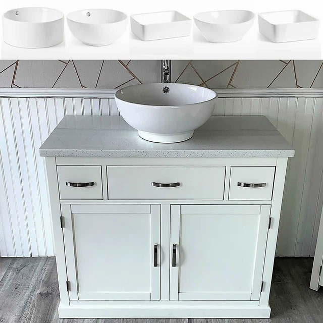 BATHROOM VANITY UNIT Off White Painted Wash Stand White Quartz