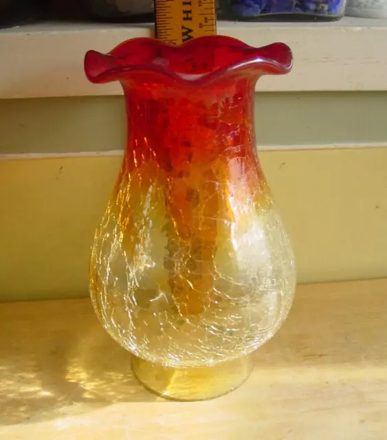 Vintage Amberina Crackle Glass Chimney w/ 3" Fitter Oil Lamp or Sconce Shade