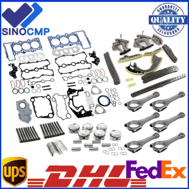 3.0T Engine Rebuild Kit & 6x Conrod - Timing Chain Kit For Audi A6 A7 A8 Q5 Q7