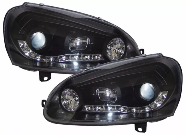 Vw Golf Mk5 Black Drl Led Devil Eye R8 Design Projector Front Headlights