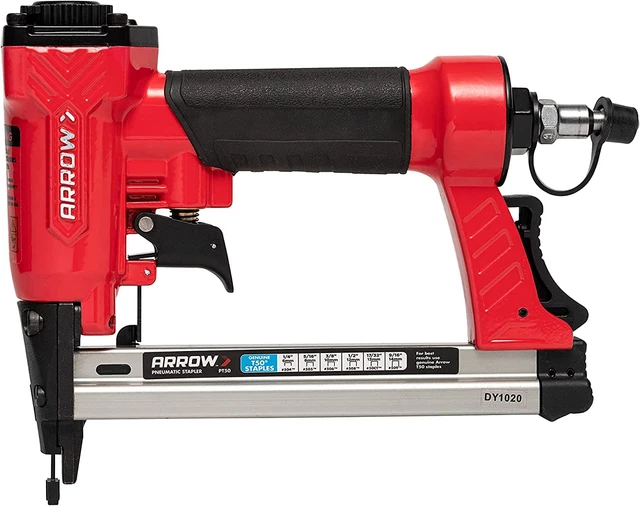 Arrow PT50 Oil-Free Pneumatic Staple Gun, Professional Heavy-Duty 1 Unit, Red