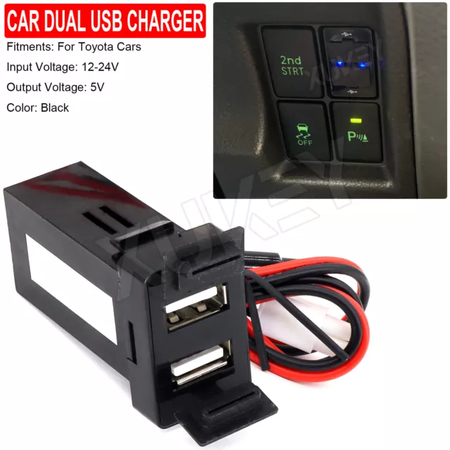 For Toyota Car 12V Dual USB Charger Port Handy Phone Power Supply Adapter Socket