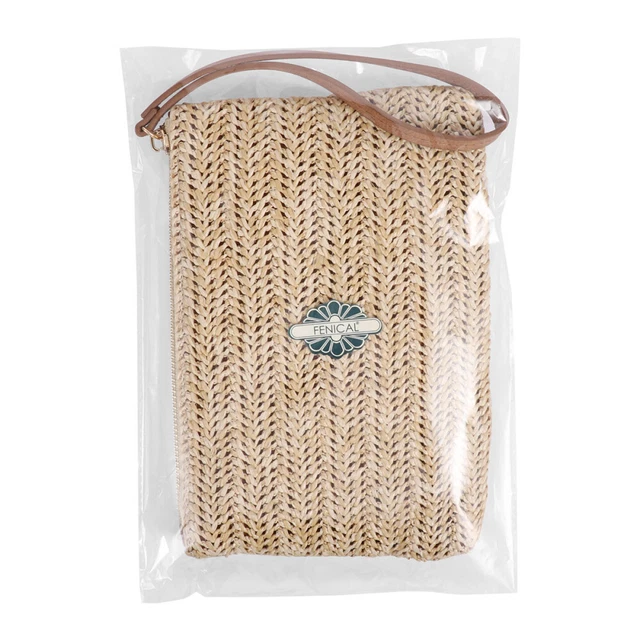 FENICAL Straw Zipper Clutch Bag Bohemian Wristlet Women Summer Beach Purse and 2