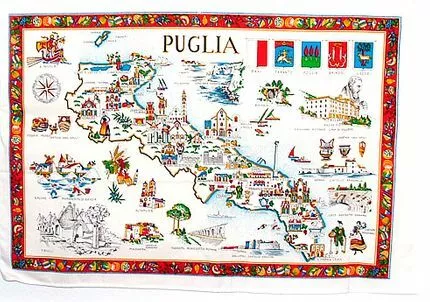 Puglia, Italy Souvenir Linen Tea Towel - Kitchen Towel, Made in Italy