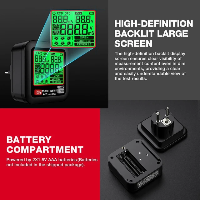 Testeur De Prise Numérique, Testeur Multifonction Pour Prises Secteur Avec Affichage LED, Détecteur D'outil De Test D'erreur D'erreur De Connexion