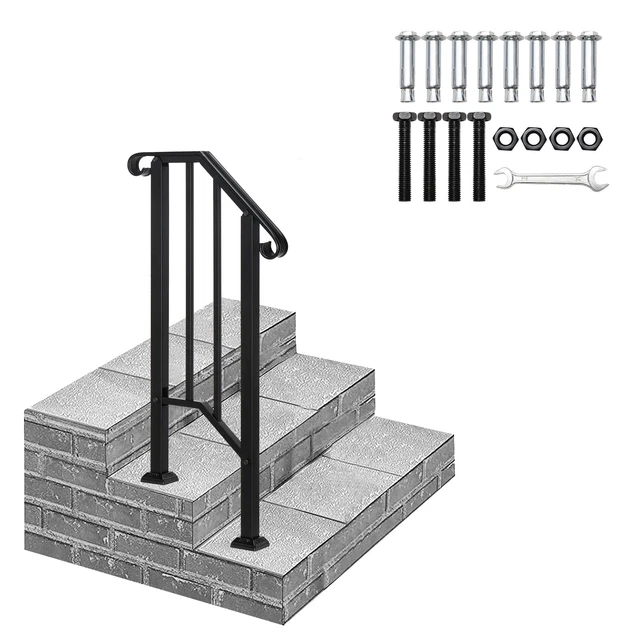 MATTE BLACK OUTDOOR Iron Handrail First Tier Safety Railing for Steps £ ...