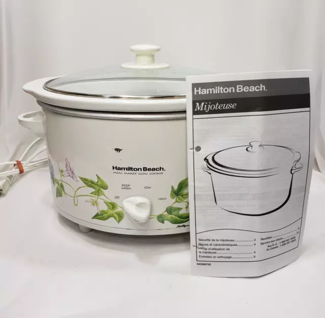 Hamilton Beach 4-Quart Oval Slow Cooker White Morning Glories 33391 Meal Maker