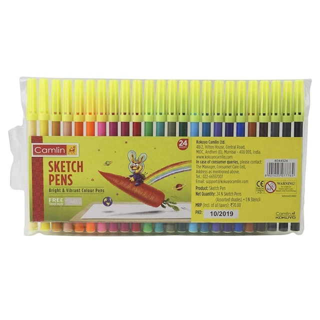 Plumas de dibujo Camlin con plantilla libre - 24 tonos multicolores brillantes y vibrantes