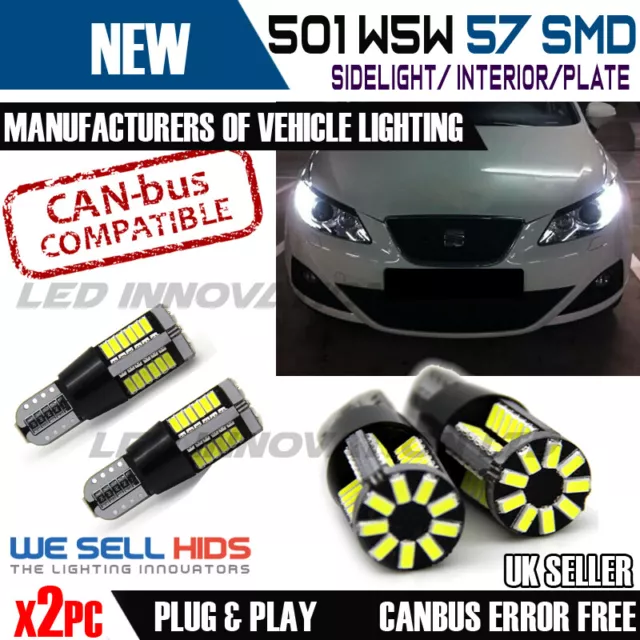 2x  57 SMD LED 501 T10 W5W CANBUS NO ERROR FREE XENON WHITE SIDE LIGHT BULBS