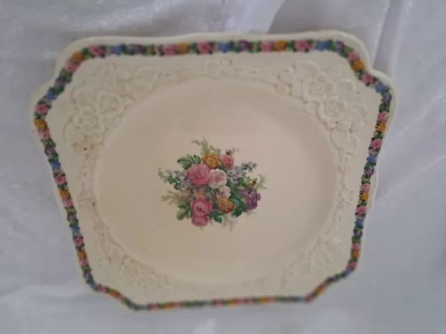 Crown Ducal Gainsborough Square Floral border and Center Salad/Dessert Plate