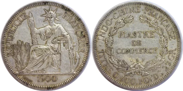 1900 A French Indo-China Piastre Silver KM# 5a.1 XF