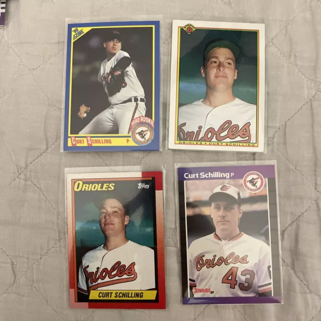 Curt Schilling 4 Card Lot. Assorted Rookie Year Player Cards. Baltimore Orioles