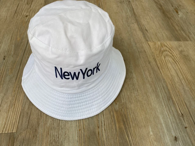 Mens White / Pink New York Reversible Bucket Hat S/M Summer Sun Hat
