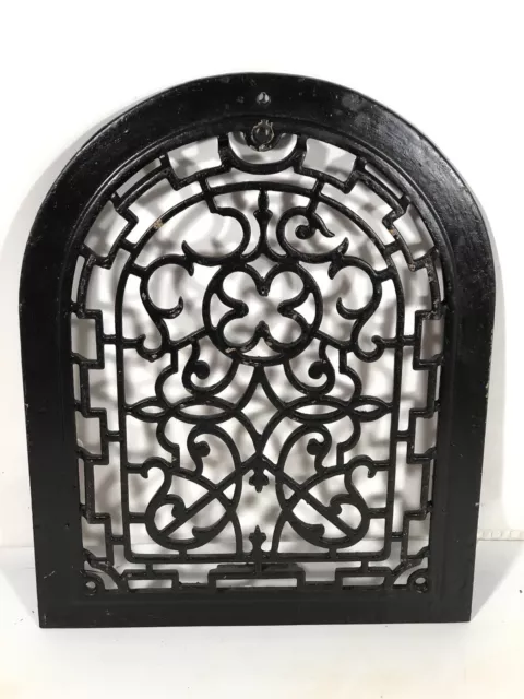 Antique Ornate Arch Top Curved Front Cast Iron Wall Heat Grate Made In USA