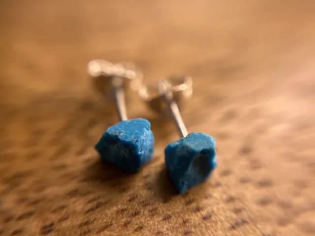 Blue Turquoise 18ct Gold Rough/Raw Crystal Ear Studs, Un-treated
